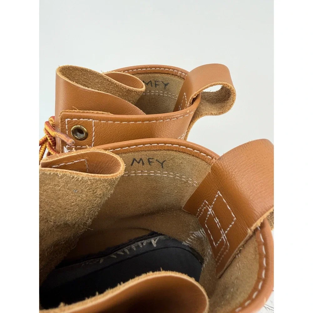 LL Bean Womens 8 Bean Boots Tan Brown Leather Rubber Duck Boots Made in USA